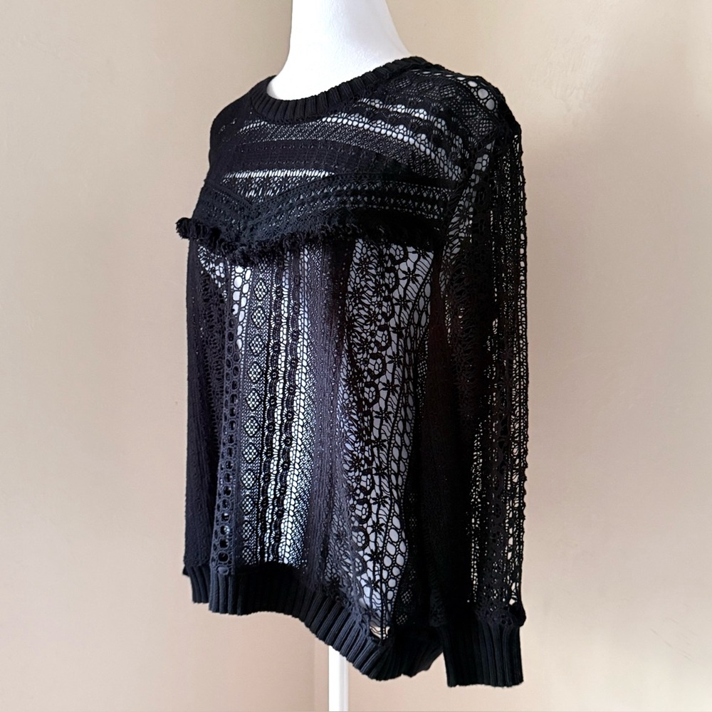 Gerard Darel Paris Black Crochet Knit Crew Neck Sweater 3 / L